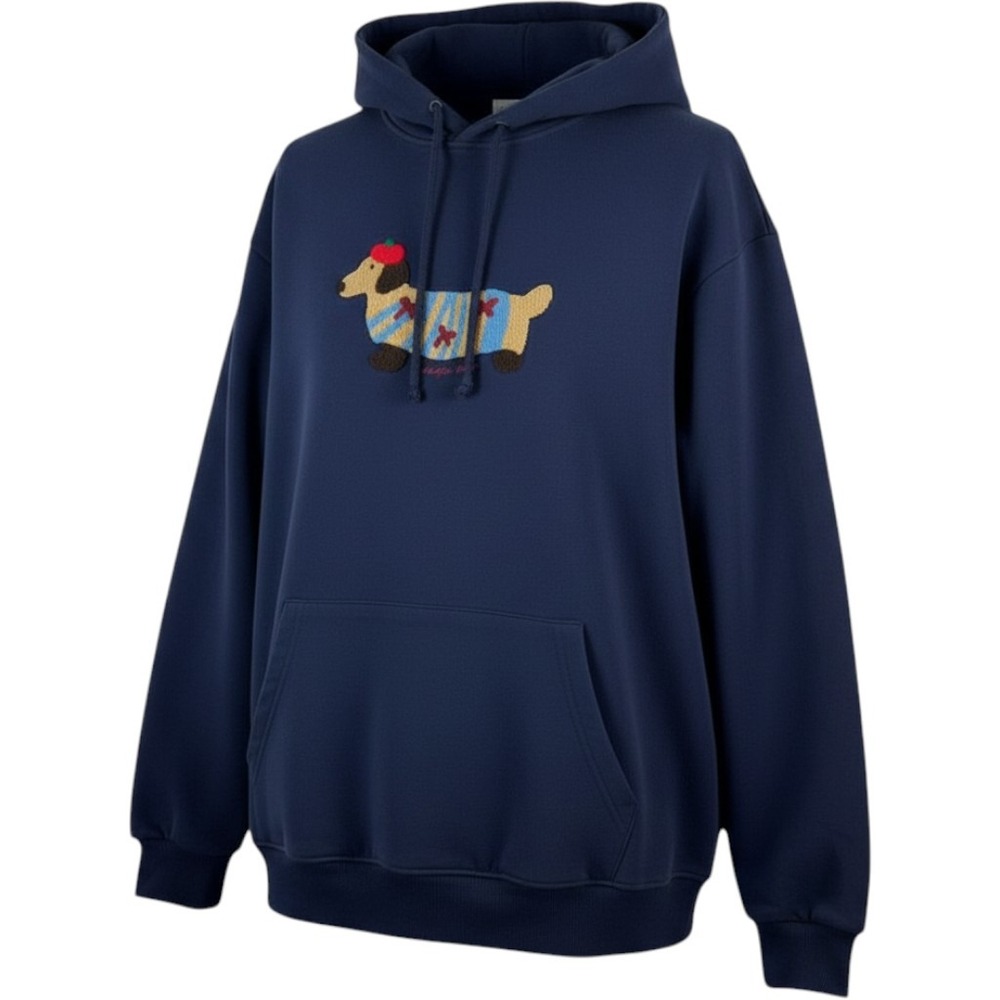 Elfric Eden Hoodie XL Navy Dachshund Embroidered Streetwear Graphic Pullover